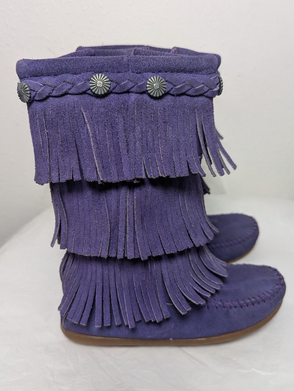 Minnetonka Leather Fringed Purple Boots Girls Size 10